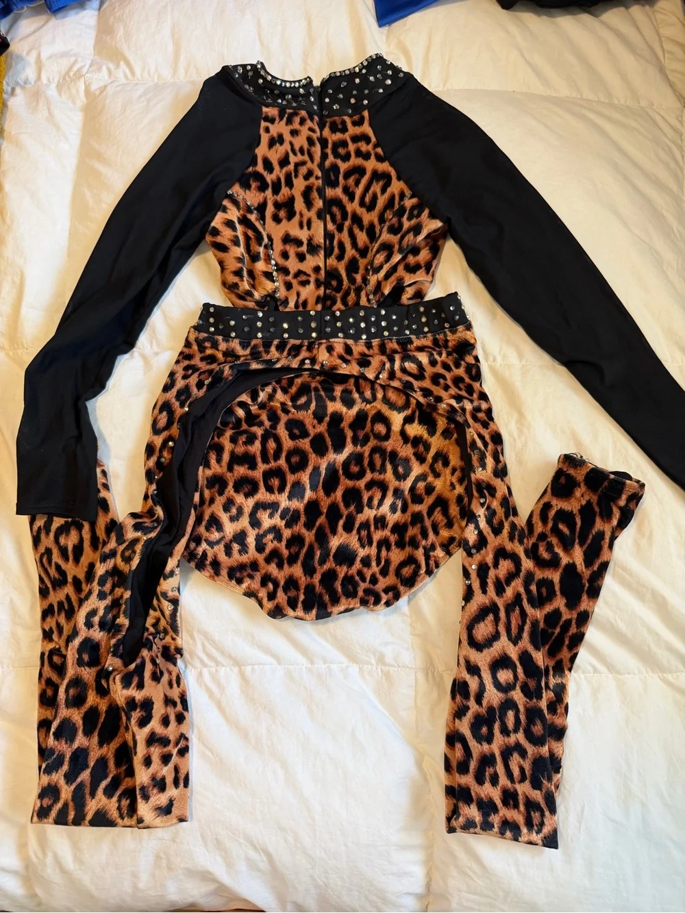 Leopard Print Girls leotard with Black Long Sleeves & Chaps